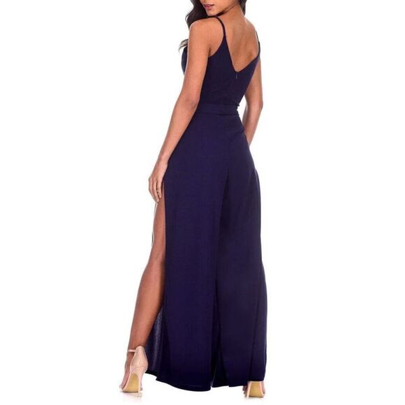 AX PARIS PA025 Women's Sz 18 US 14 Navy Blue Wide Leg Thigh Split Jumpsuit - Picture 11 of 11